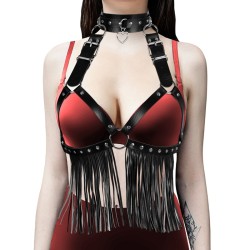 heart collar riveted bra harness with belt tassel